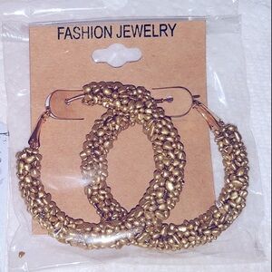 Glitter Hoop Earrings Gold color festive NEW in Package